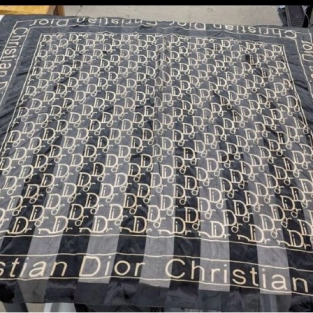 Dior Black and Cream Logo Silk Scarf